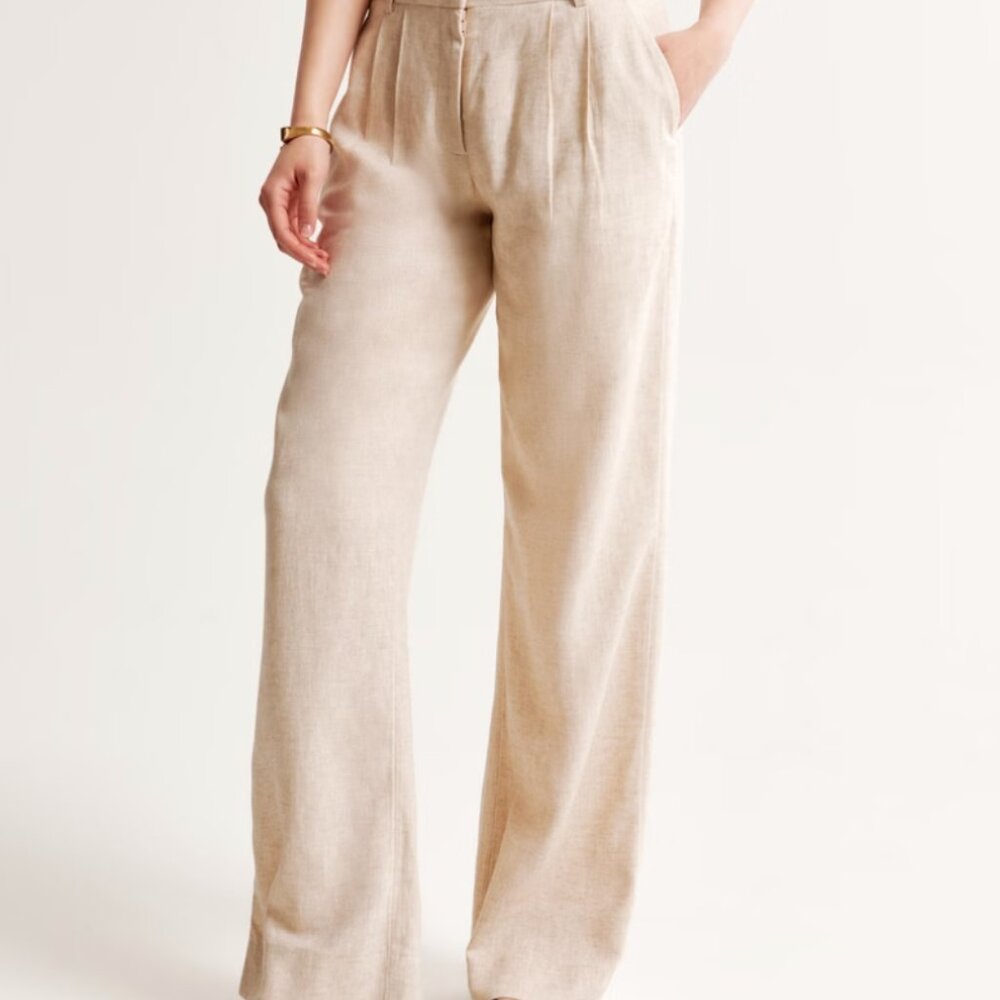 A&F Sloane Mid Rise Tailored Linen-Blend Pant